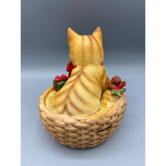Vtg Schmid Music Box Cat In Basket Music Box Figurine 1983 Gordon Fraser Christm - Picture 5 of 7